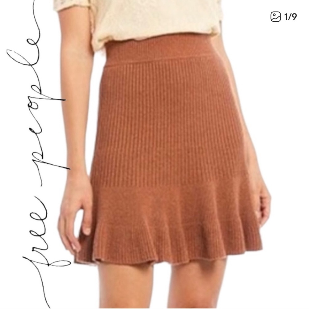 Free People Women's Tan Knit Skater Skirt
